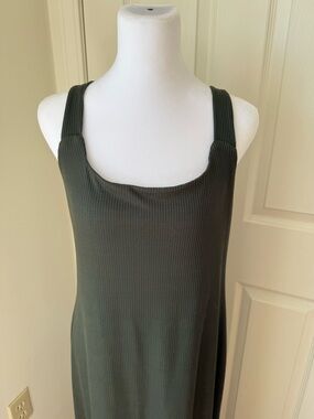 Gilli Olive Green Ribbed Maxi Dress XL | Square Neck Stretch Bodycon